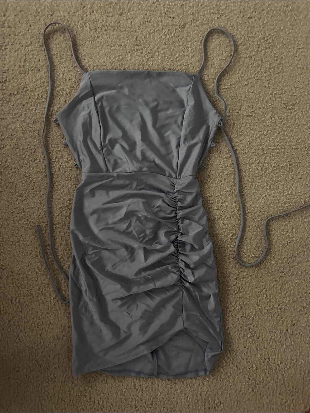 Windsor Gray Satin Ruched Mini Dress